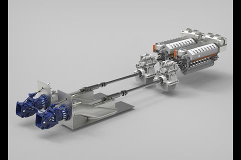 A combination of four 16-cylinder Wärtsilä 31 engines and WXJ1500SRI waterjets will power a new Molslinjen high-speed ferry. (Copyright: Wärtsilä)